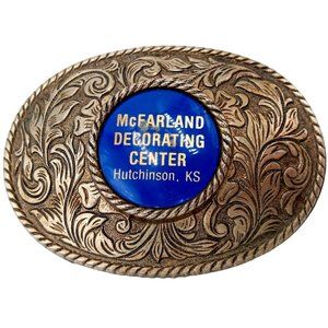 McFarland Decorating Center Belt Buckle Vintage Hutchinson Kansas Advertising Ad